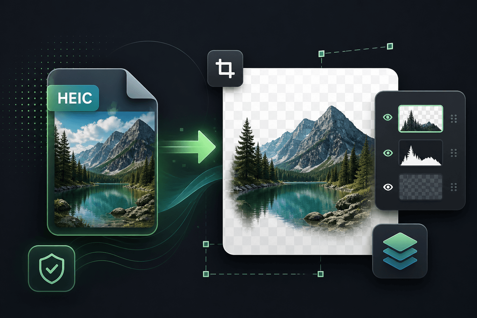 HEIC photo converting into a lossless PNG with transparency for editing